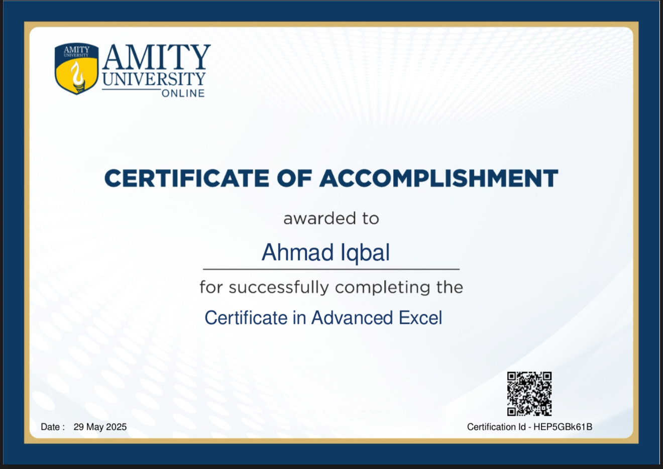 Amity University — Advanced Excel